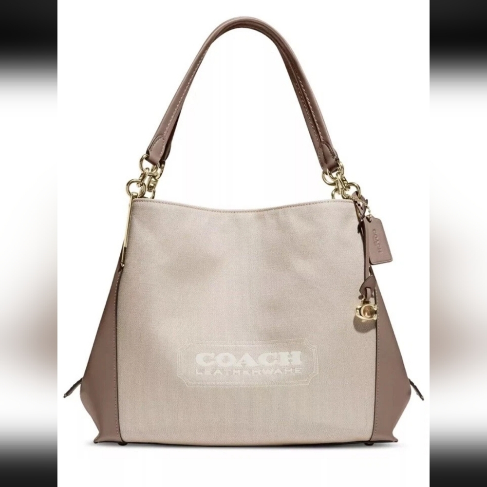 COACH Badge Jacquard Dalton 31 Shoulder Bag Taupe w/Dust Bag - NEW